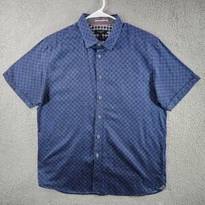 Ted Baker London Mens Short Sleeve Button Up Shirt Blue Geometric Circle Size 6